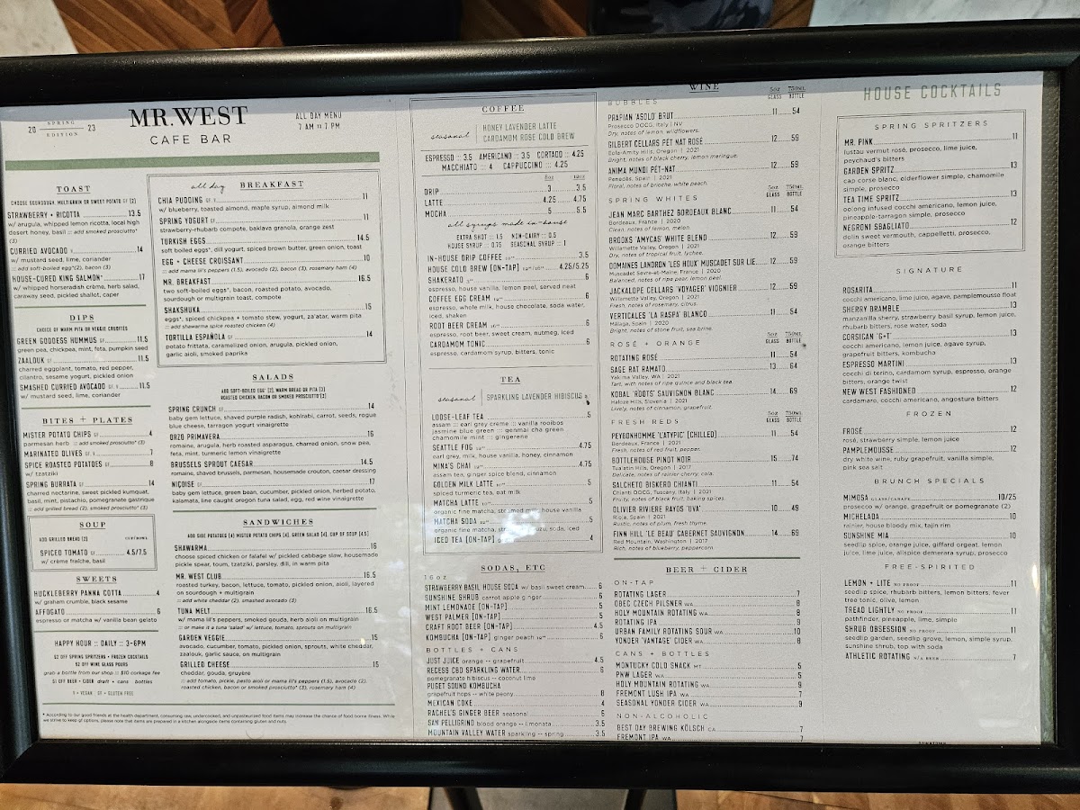 Mr West Cafe Bar Downtown Menu - Image 1